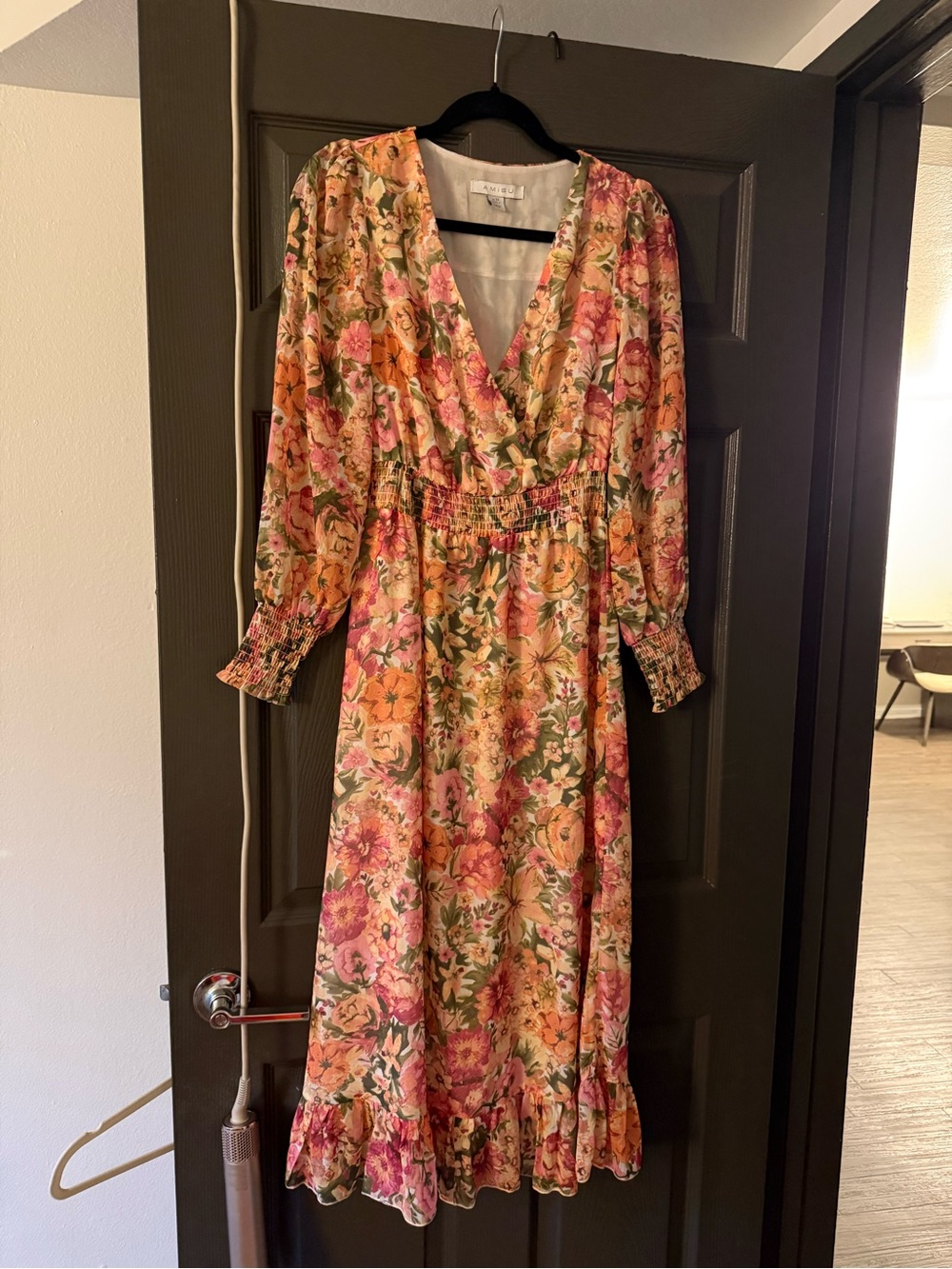 Amisu Pink & Orange Floral Maxi Dress